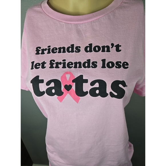 TaTas Brand Women's Pink Save the Tatas Breast Cancer Funny T-shirt Size Medium - Picture 2 of 5